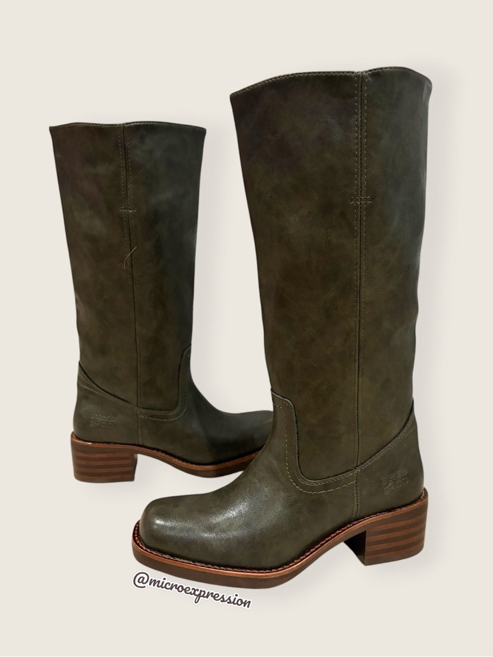 Frye Campus 14L Dark Green Real Leather Knee High Pull On Tall Fall Chunky Boots